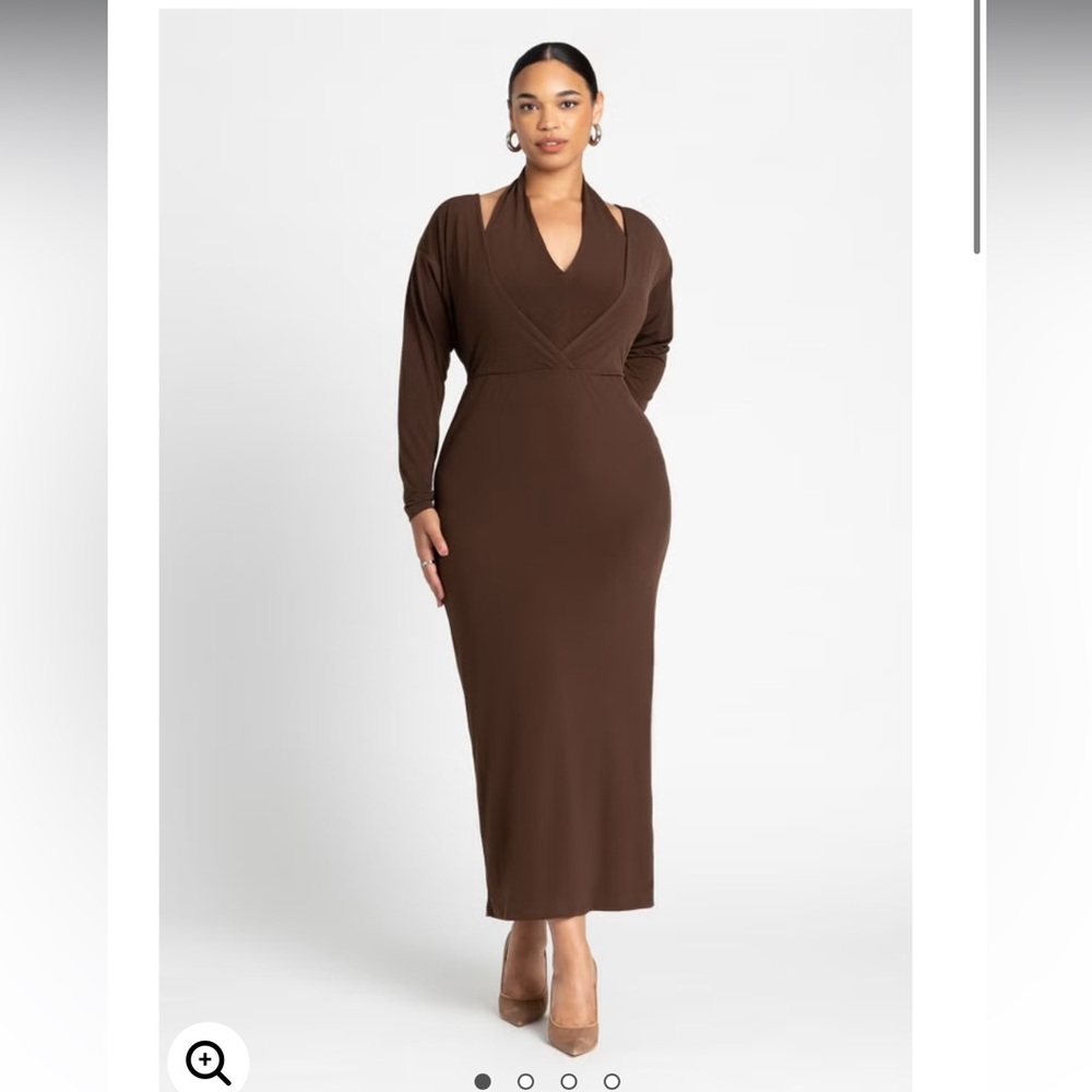 Eloquii Brown Maxi Halter with Sleeves